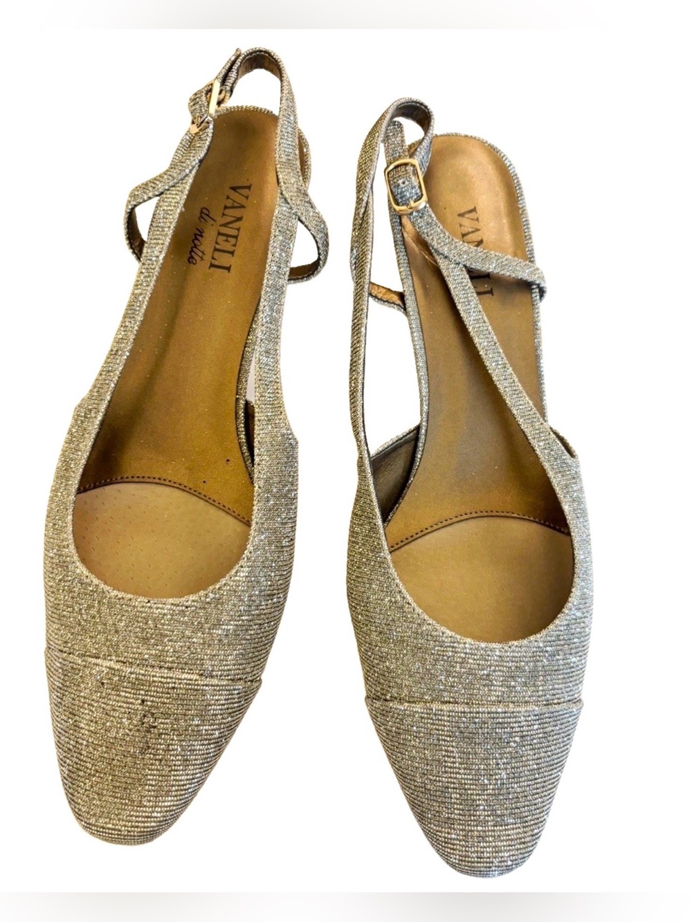 Vaneli Silver Sparkle Slingback Flats